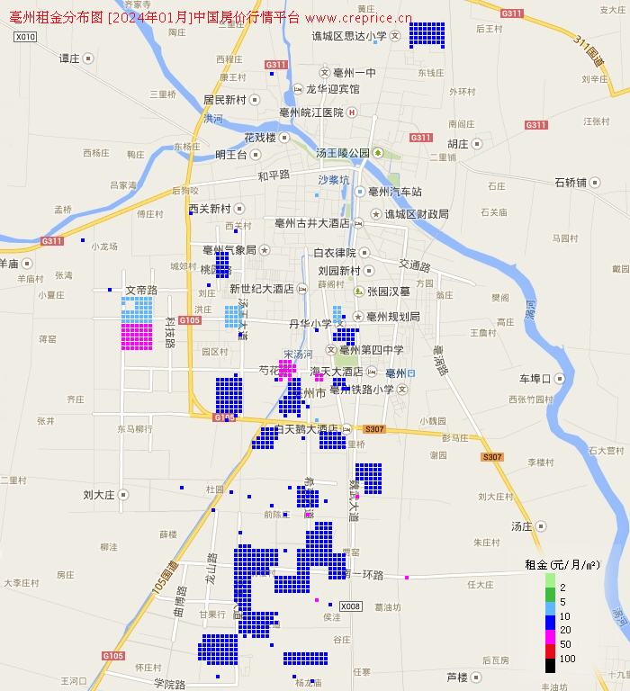 亳州租金分布栅格图（2024年1月）