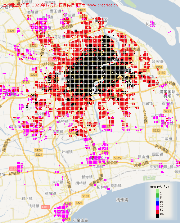 上海租金分布栅格图（2023年12月）