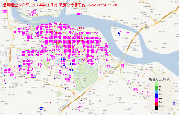 温州租金分布栅格图（2024年1月）
