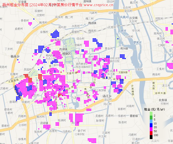 扬州租金分布栅格图（2024年2月）