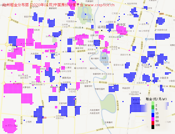 沧州租金分布栅格图（2020年3月）