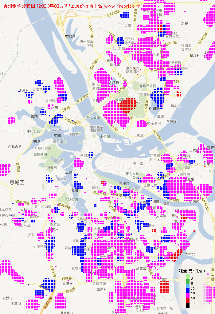 惠州租金分布栅格图（2020年3月）