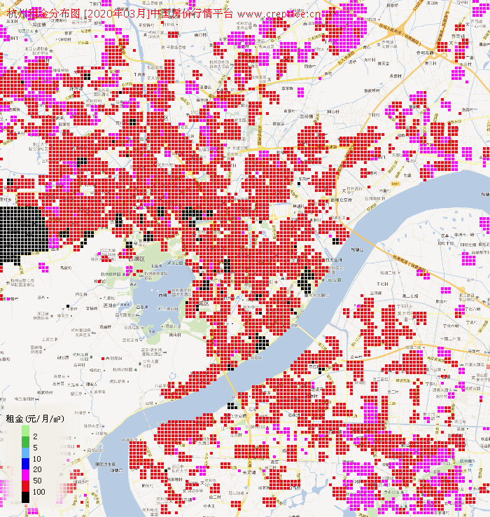 杭州租金分布栅格图（2020年3月）