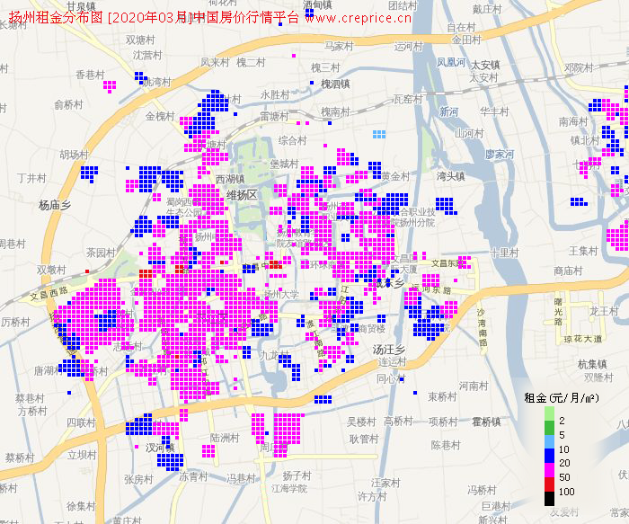 扬州租金分布栅格图（2020年3月）