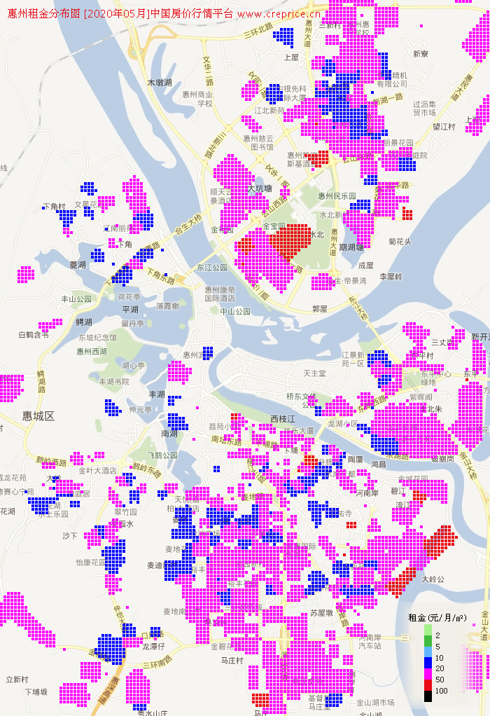 惠州租金分布栅格图（2020年5月）