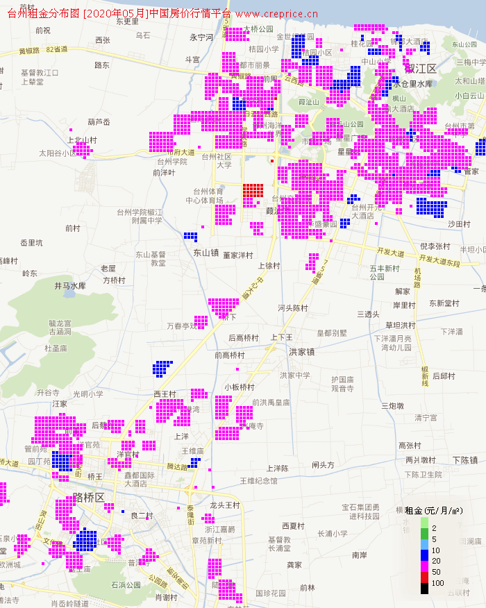 台州租金分布栅格图（2020年5月）