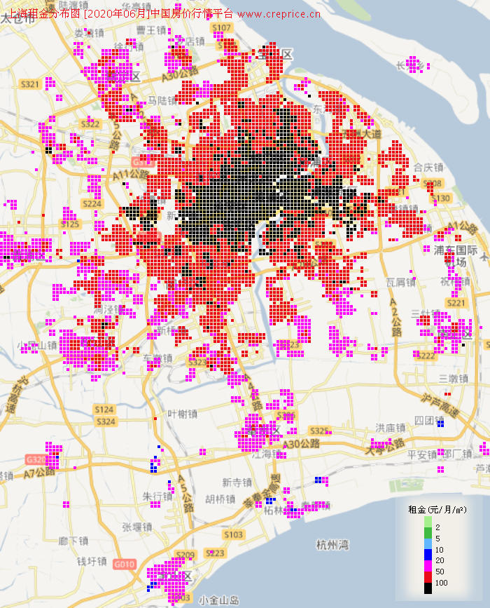 上海租金分布栅格图（2020年6月）