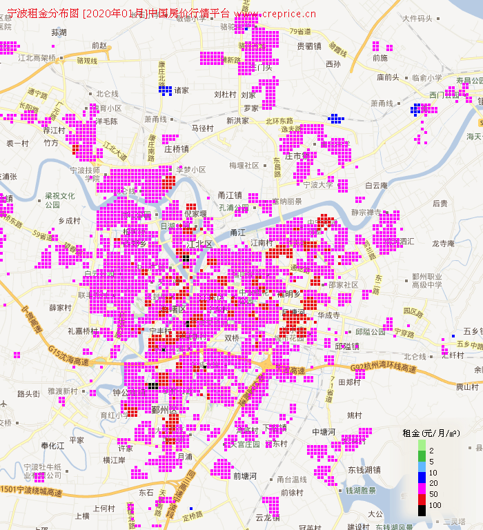 宁波租金分布栅格图（2020年1月）