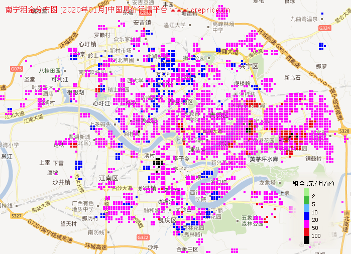 南宁租金分布栅格图（2020年1月）