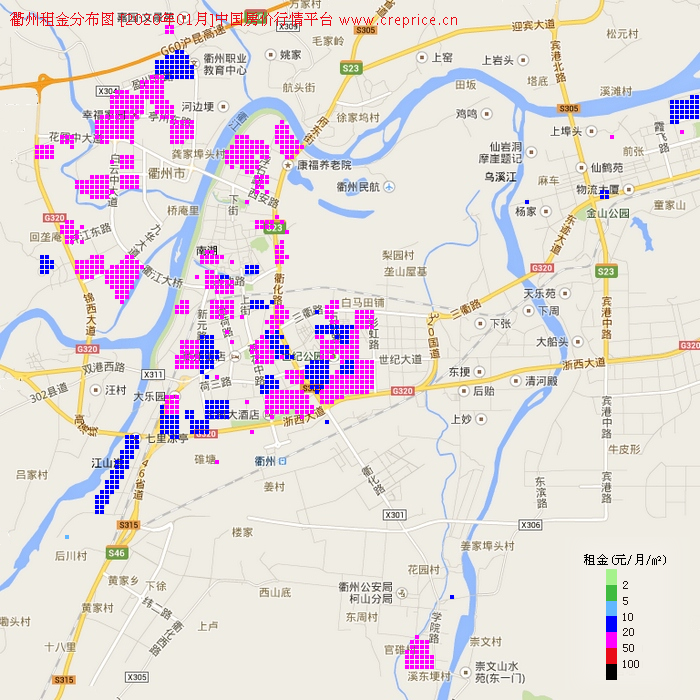 衢州租金分布栅格图（2020年1月）