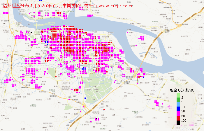 温州租金分布栅格图（2020年1月）