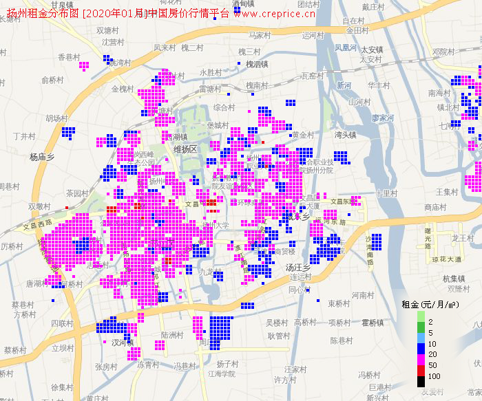 扬州租金分布栅格图（2020年1月）