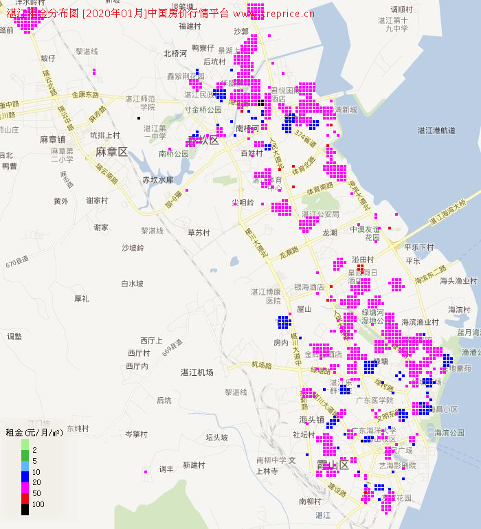 湛江租金分布栅格图（2020年1月）