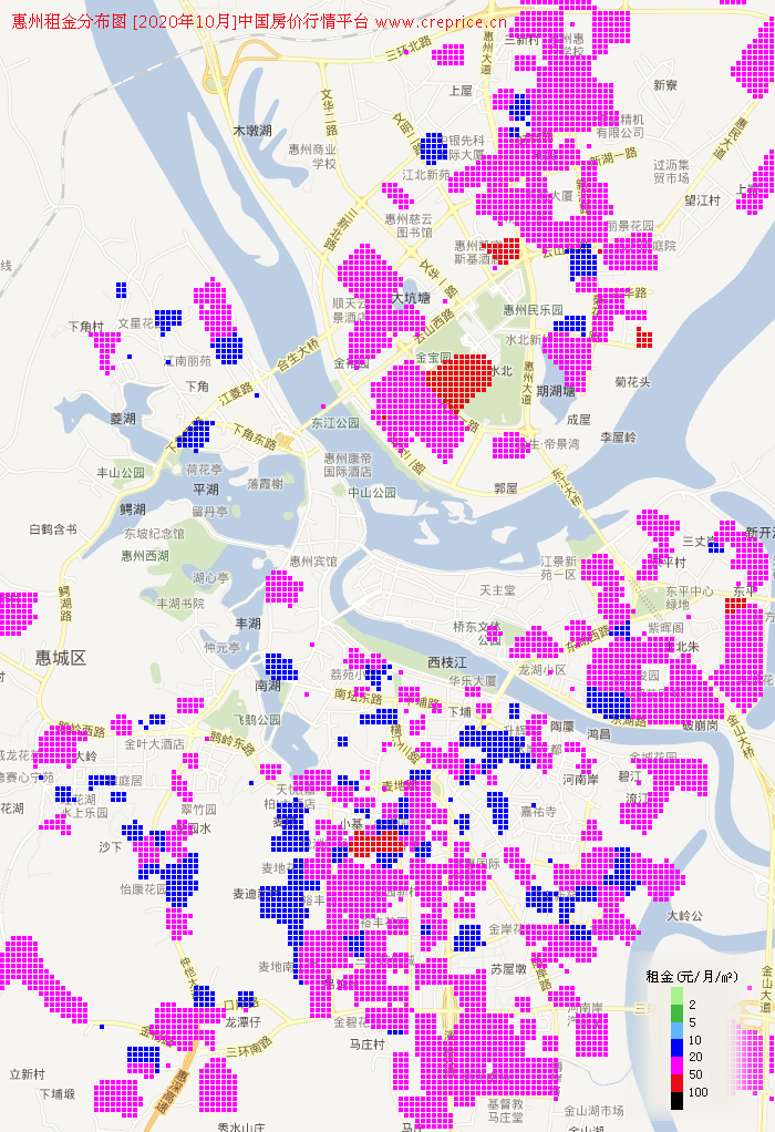 惠州租金分布栅格图（2020年10月）