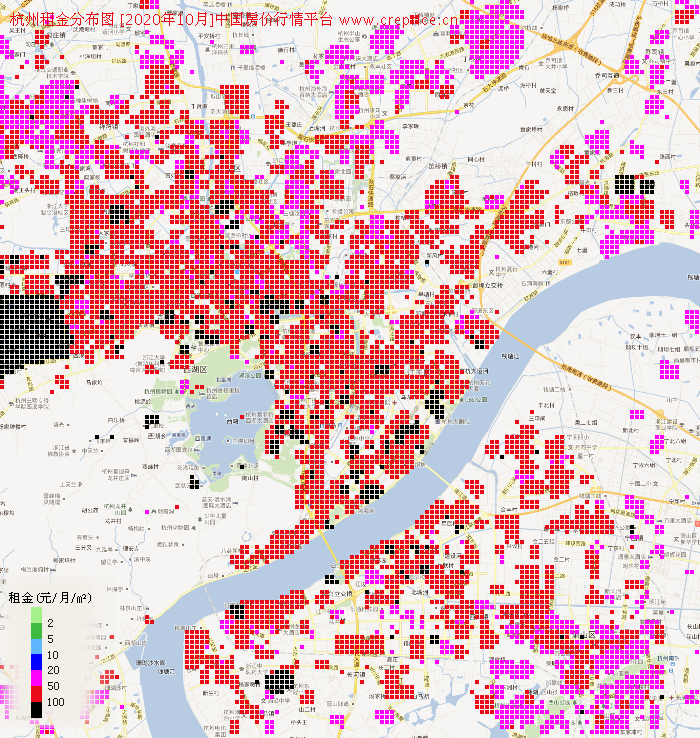 杭州租金分布栅格图（2020年10月）