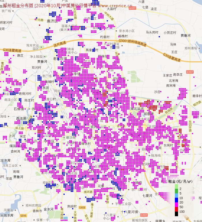 郑州租金分布栅格图（2020年10月）