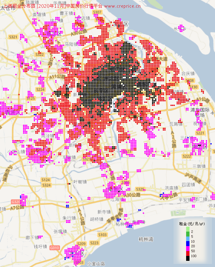 上海租金分布栅格图（2020年11月）