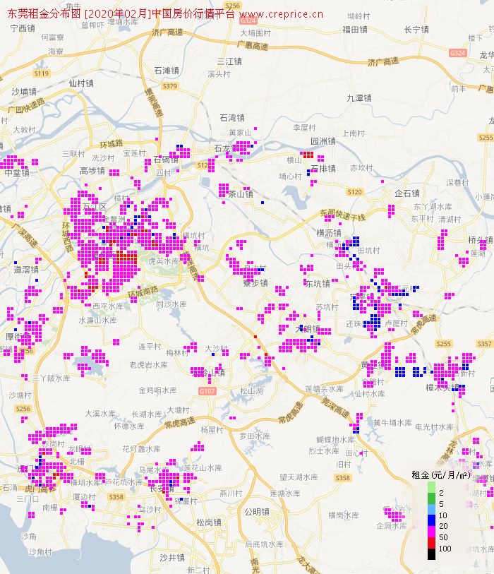 东莞租金分布栅格图（2020年2月）
