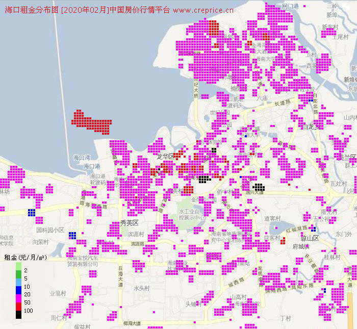海口租金分布栅格图（2020年2月）