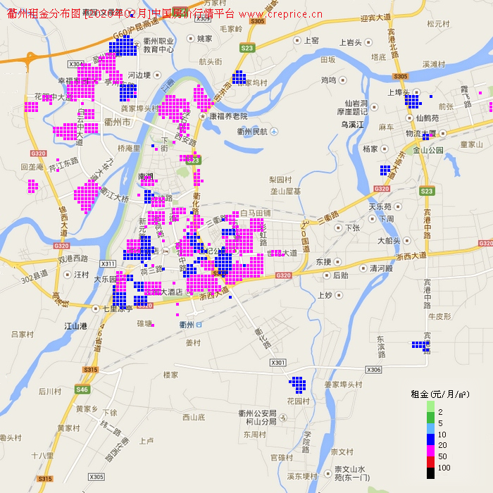 衢州租金分布栅格图（2020年2月）