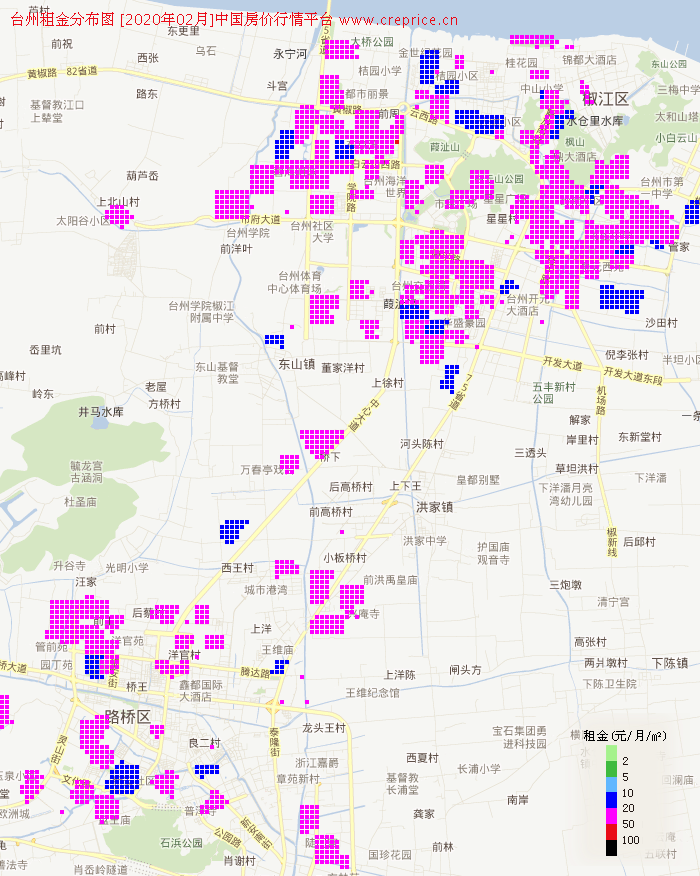 台州租金分布栅格图（2020年2月）