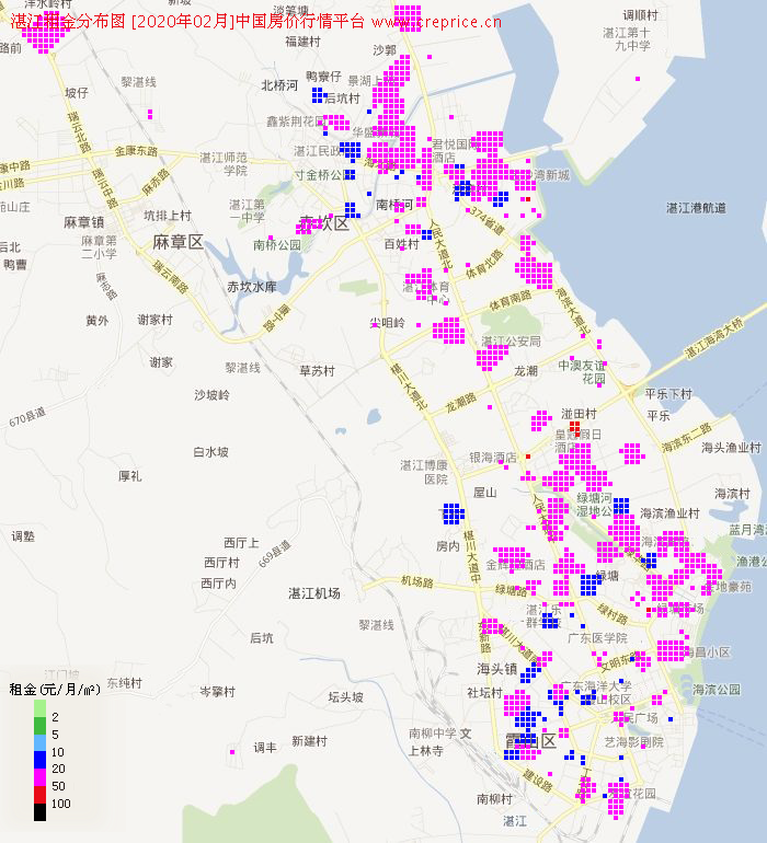 湛江租金分布栅格图（2020年2月）