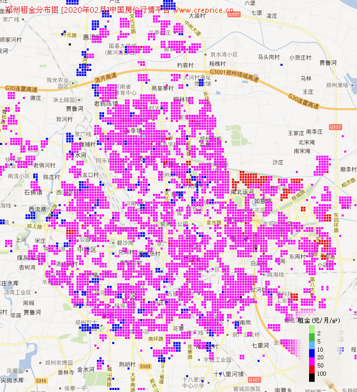 郑州租金分布栅格图（2020年2月）