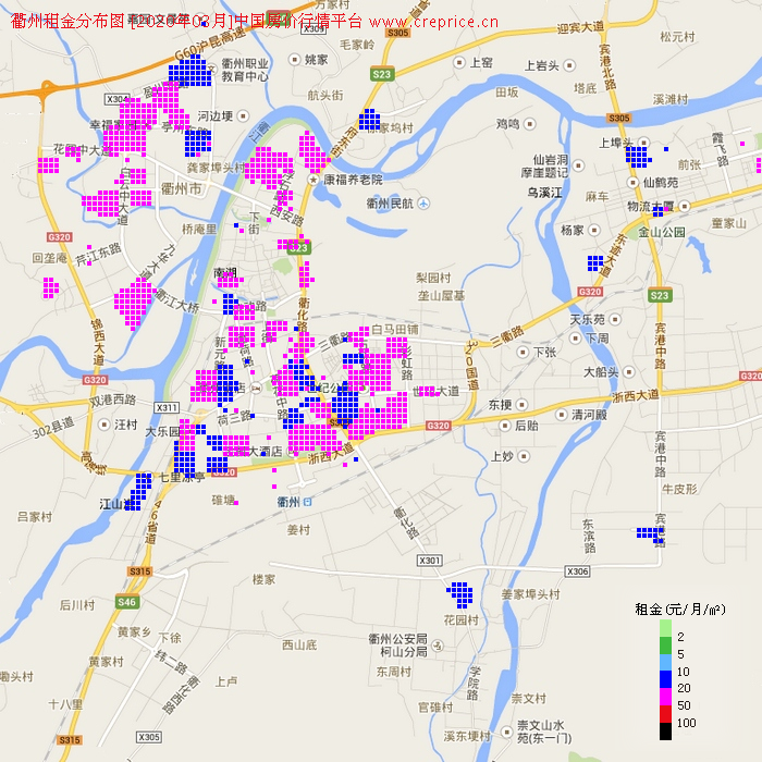 衢州租金分布栅格图（2020年3月）