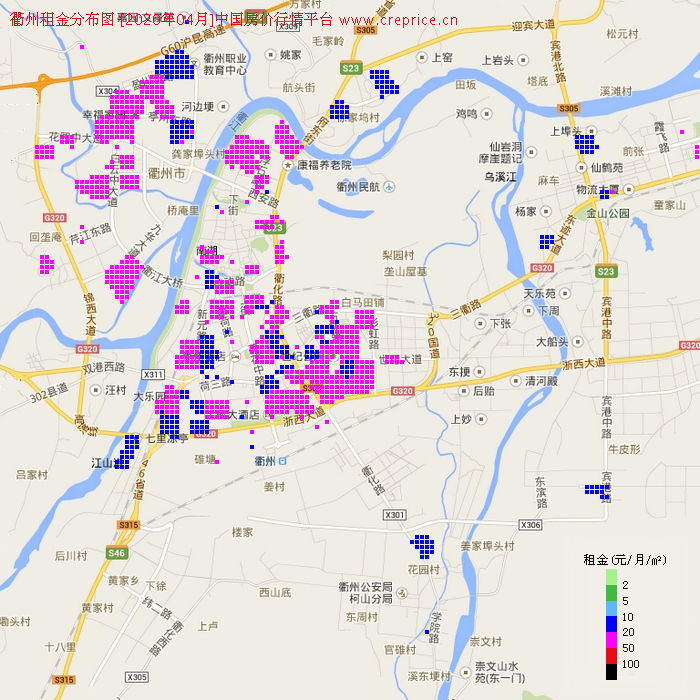 衢州租金分布栅格图（2020年4月）