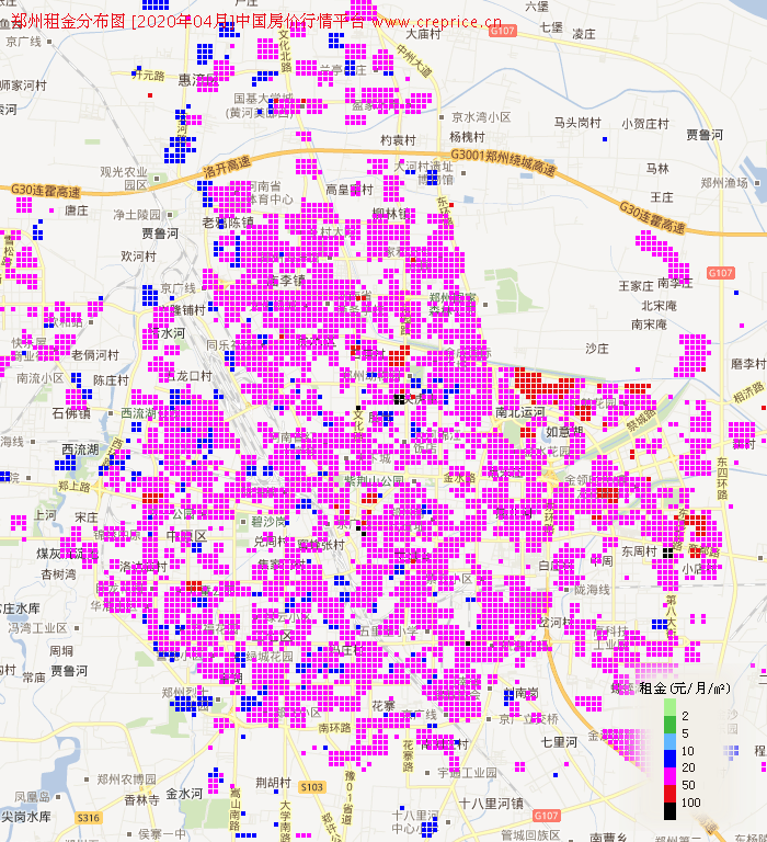 郑州租金分布栅格图（2020年4月）