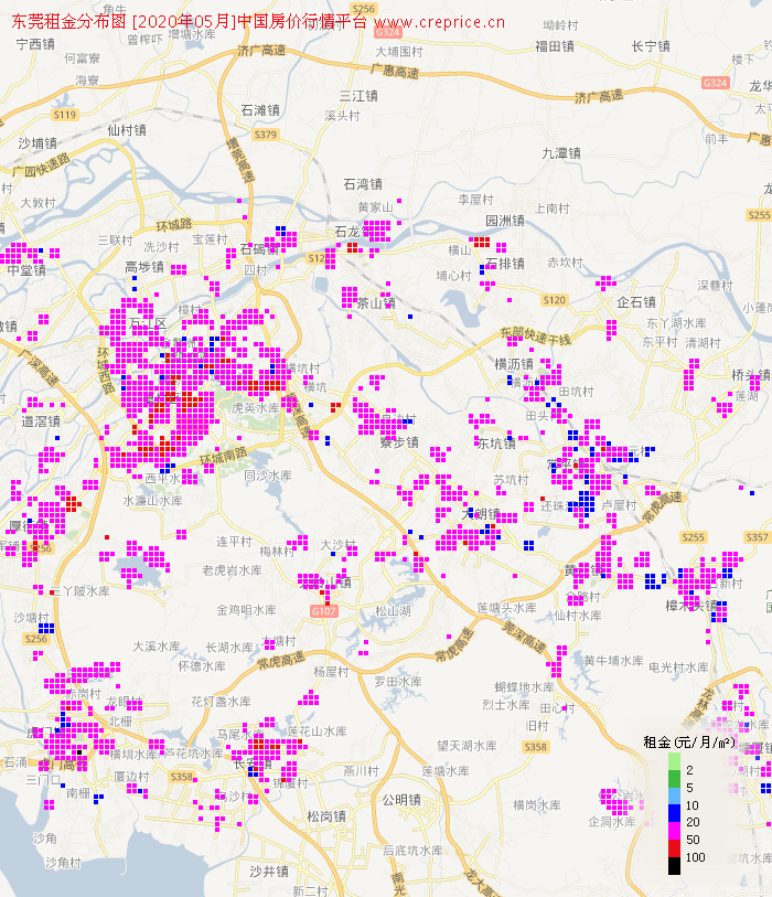 东莞租金分布栅格图（2020年5月）