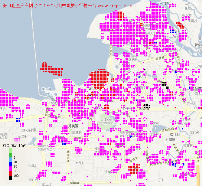 海口租金分布栅格图（2020年5月）