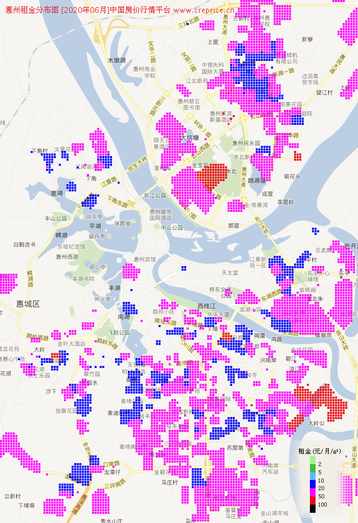 惠州租金分布栅格图（2020年6月）