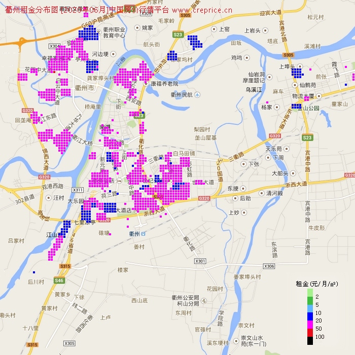 衢州租金分布栅格图（2020年6月）