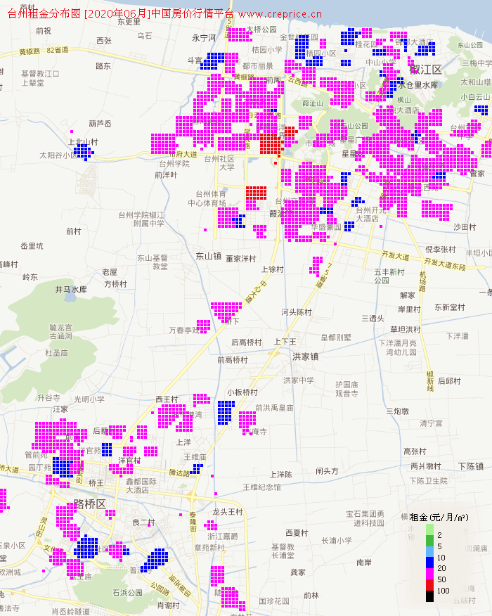台州租金分布栅格图（2020年6月）
