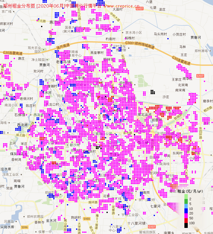 郑州租金分布栅格图（2020年6月）