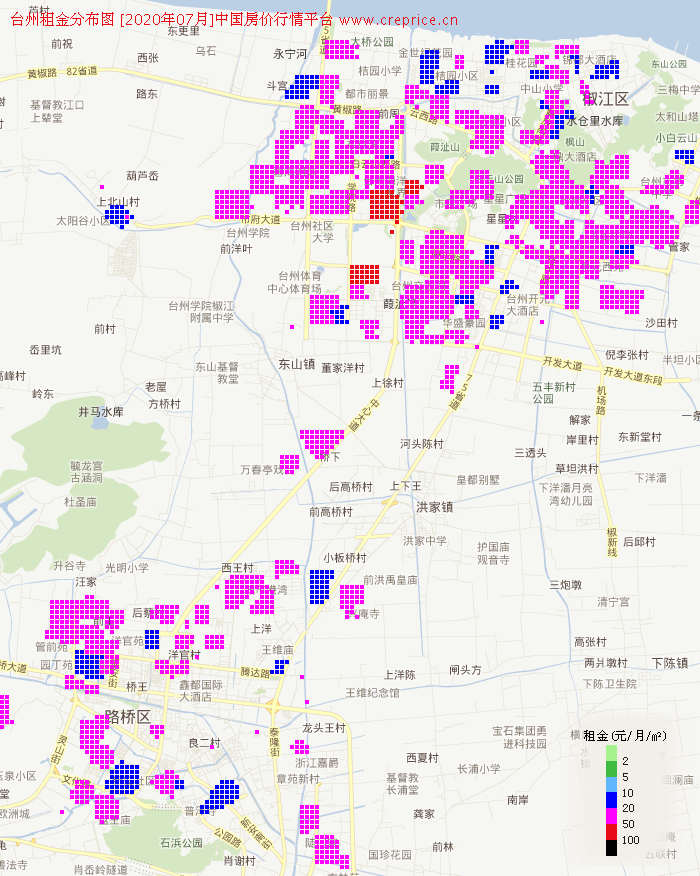 台州租金分布栅格图（2020年7月）