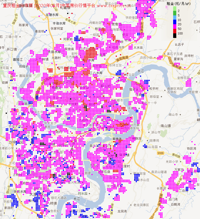 重庆租金分布栅格图（2020年8月）
