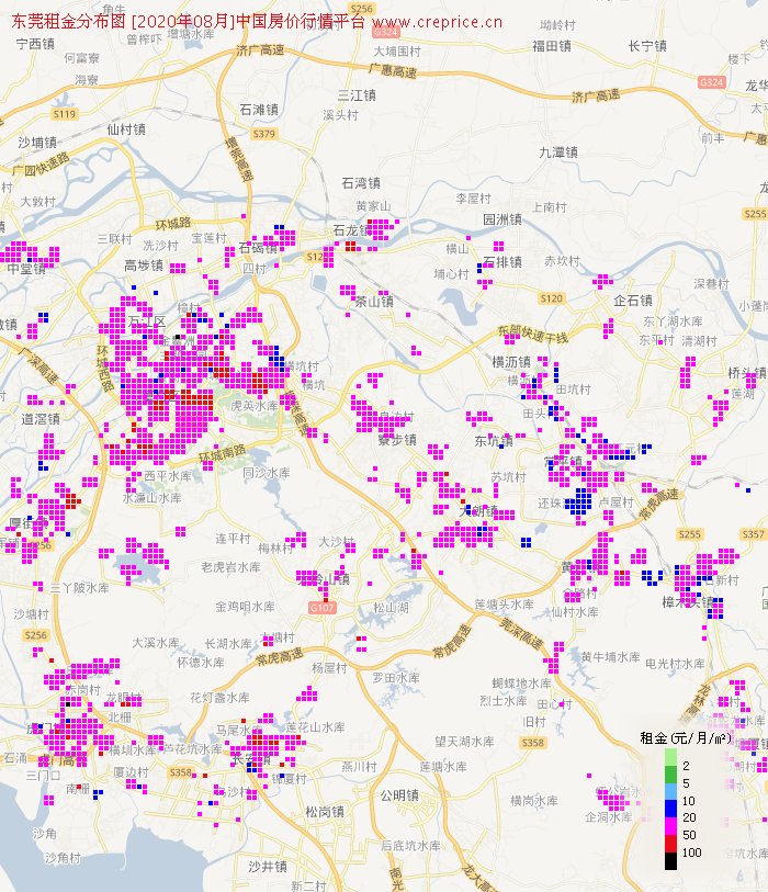 东莞租金分布栅格图（2020年8月）