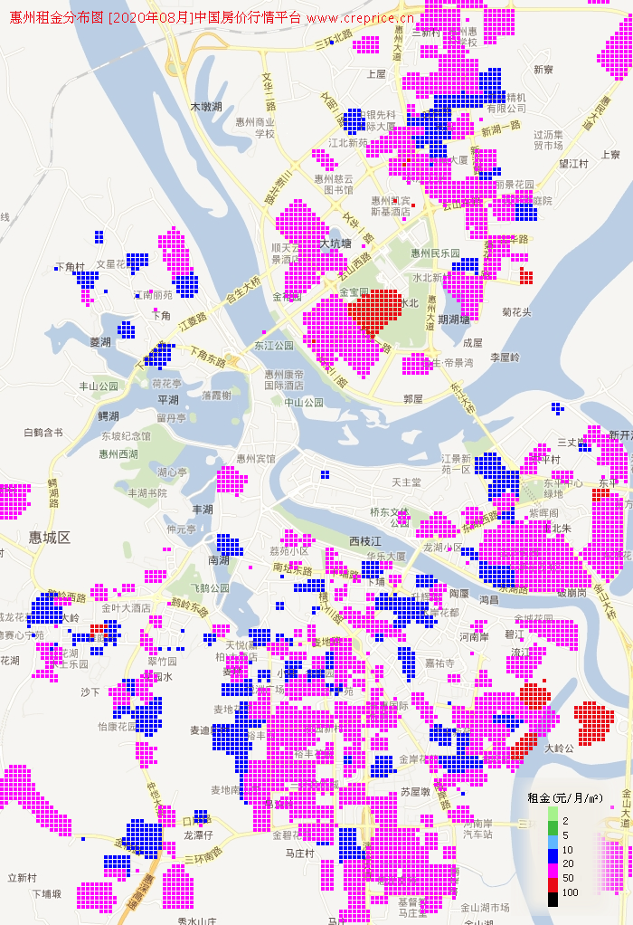 惠州租金分布栅格图（2020年8月）