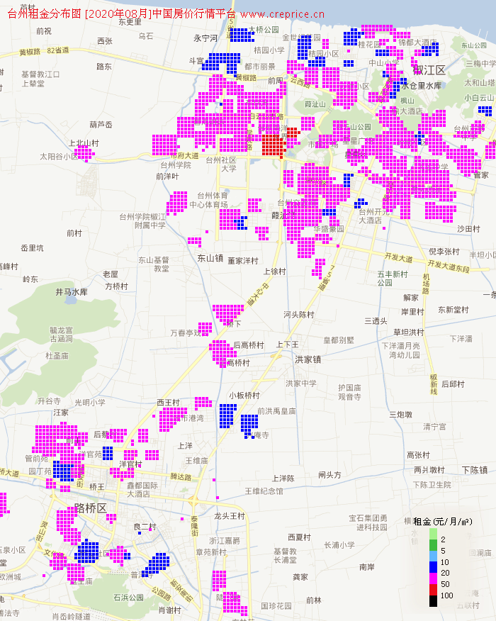 台州租金分布栅格图（2020年8月）
