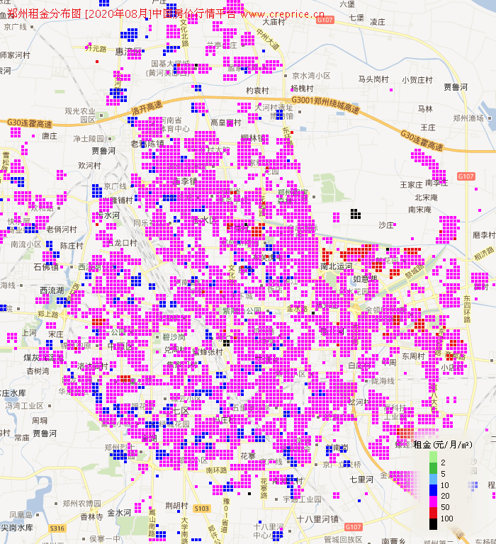 郑州租金分布栅格图（2020年8月）