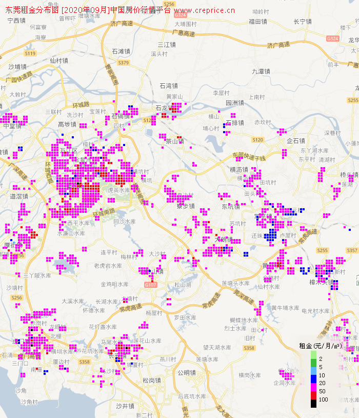 东莞租金分布栅格图（2020年9月）