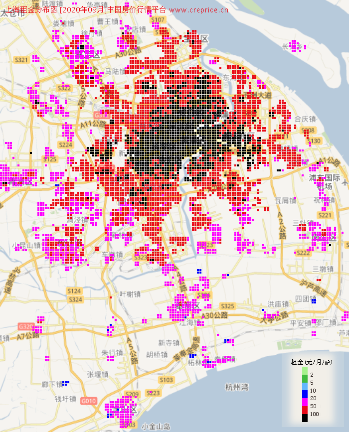 上海租金分布栅格图（2020年9月）