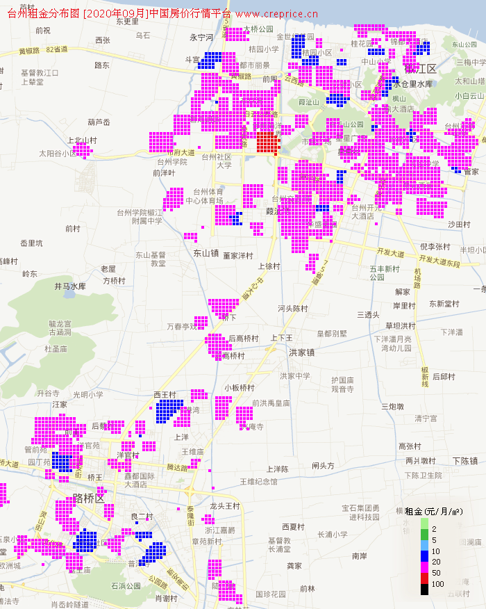 台州租金分布栅格图（2020年9月）