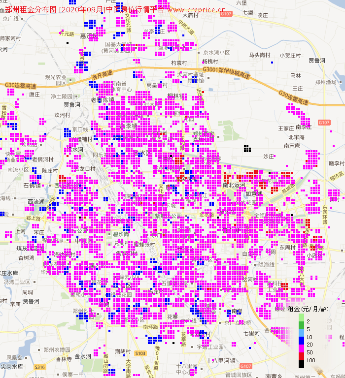 郑州租金分布栅格图（2020年9月）
