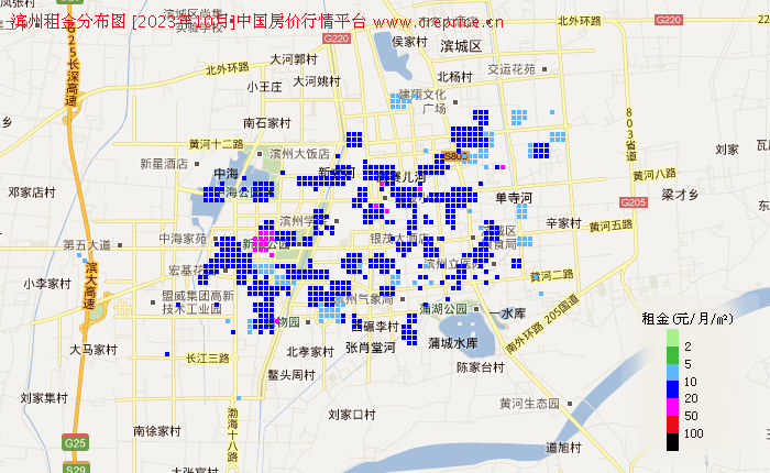 滨州租金分布栅格图（2023年10月）