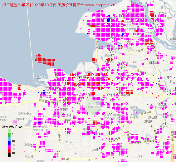 海口租金分布栅格图（2023年10月）