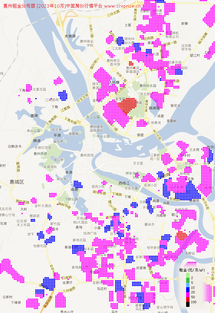 惠州租金分布栅格图（2023年10月）