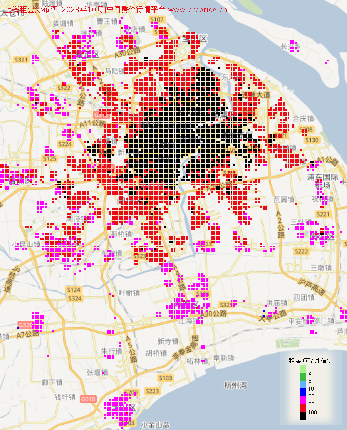 上海租金分布栅格图（2023年10月）
